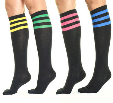 SOCKS 23 Black Knee High /Colored Stripes